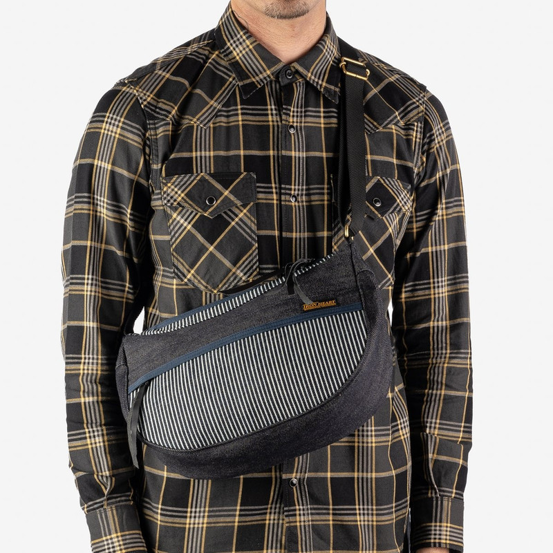 Iron Heart IHE-19-HIC 12oz Hickory Stripe Small Shoulder Bag - Indigo outlook