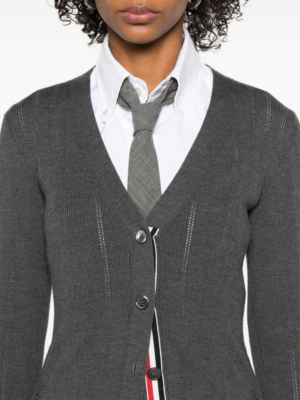 pointelle ribbed knit cardigan - 5