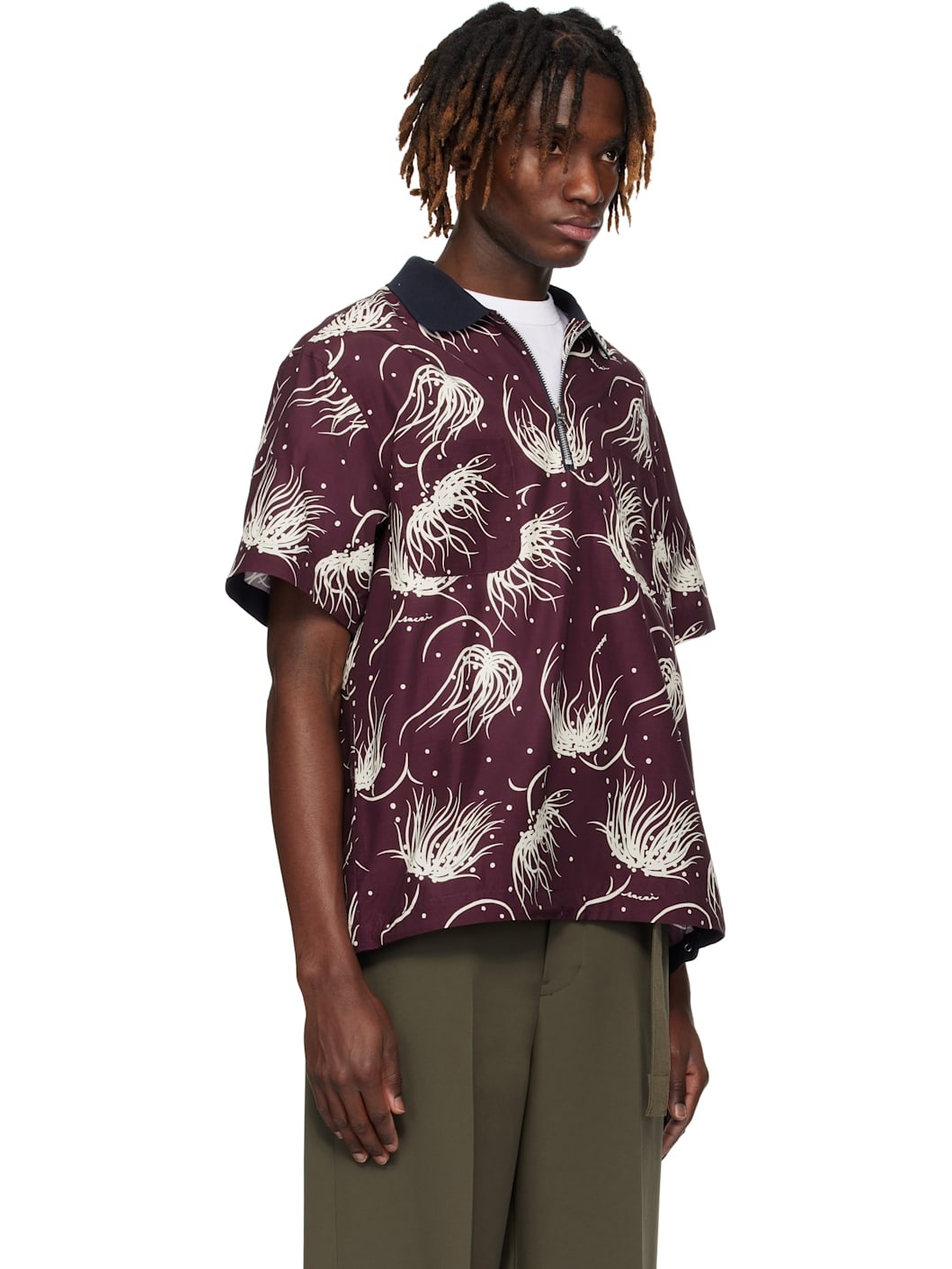 Burgundy Dot Flower Print Polo - 2