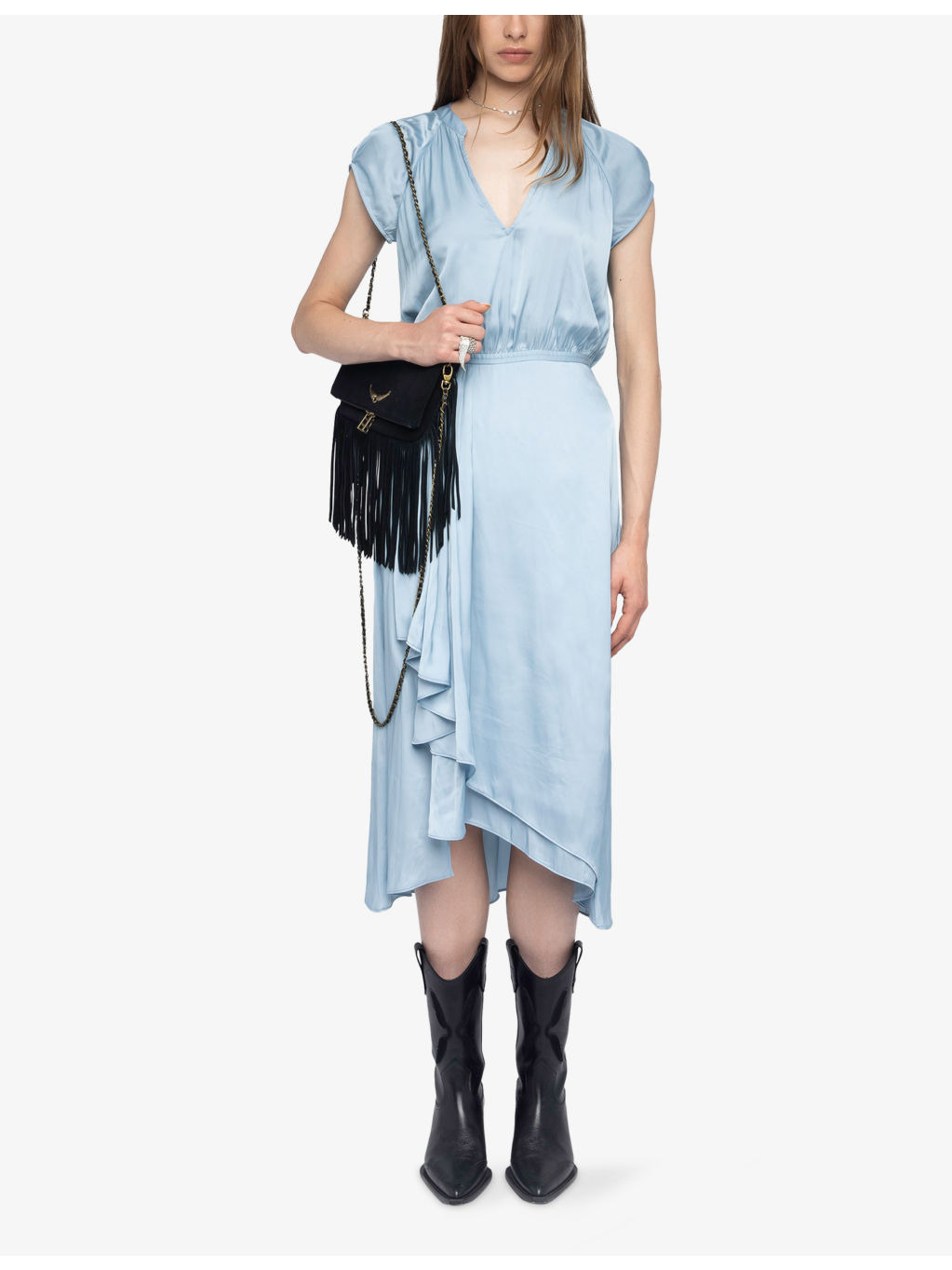 Randall V-neck raglan-sleeve satin midi dress - 2