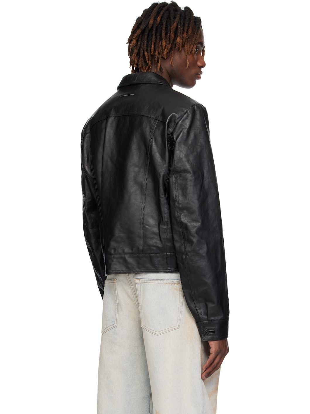 Black Creased Leather Jacket - 3