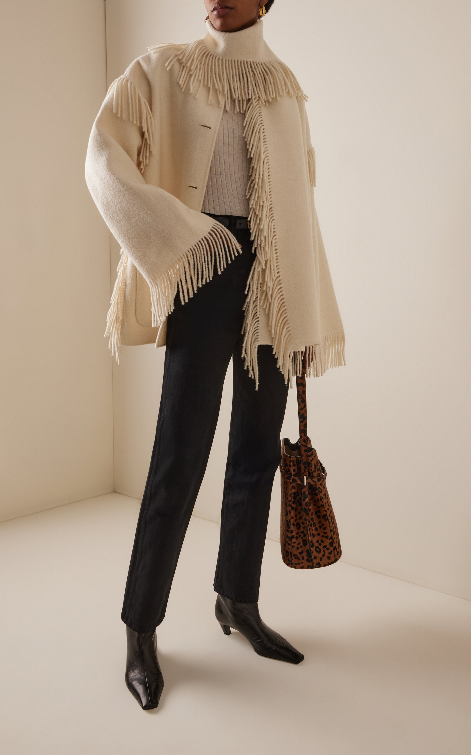 Fringed Wool Scarf Jacket ivory - 3