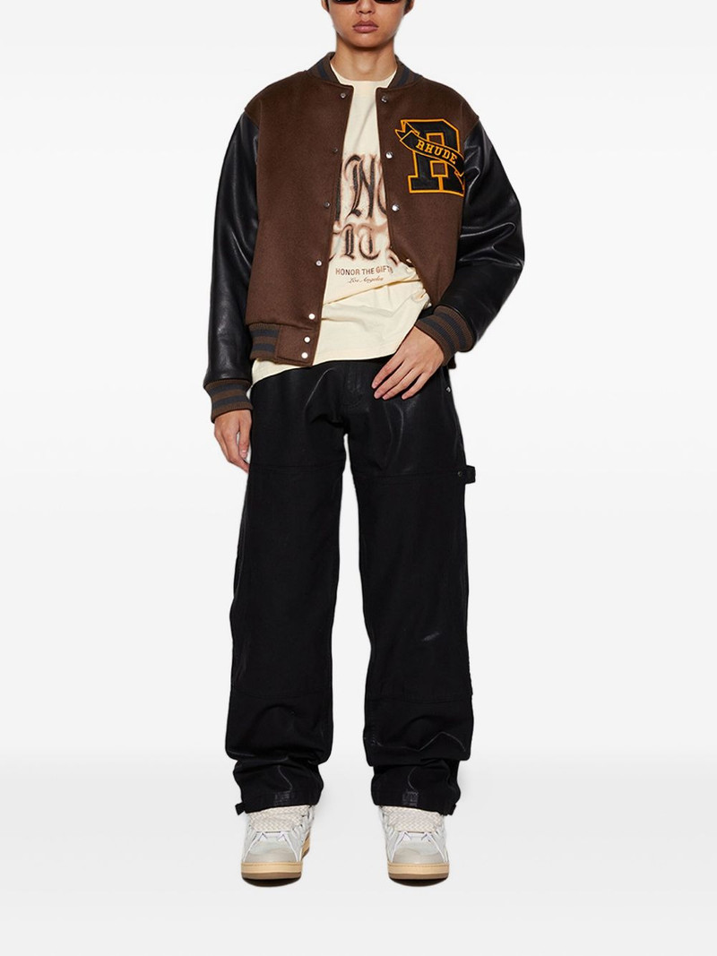 Rhude leather-sleeved bomber jacket outlook