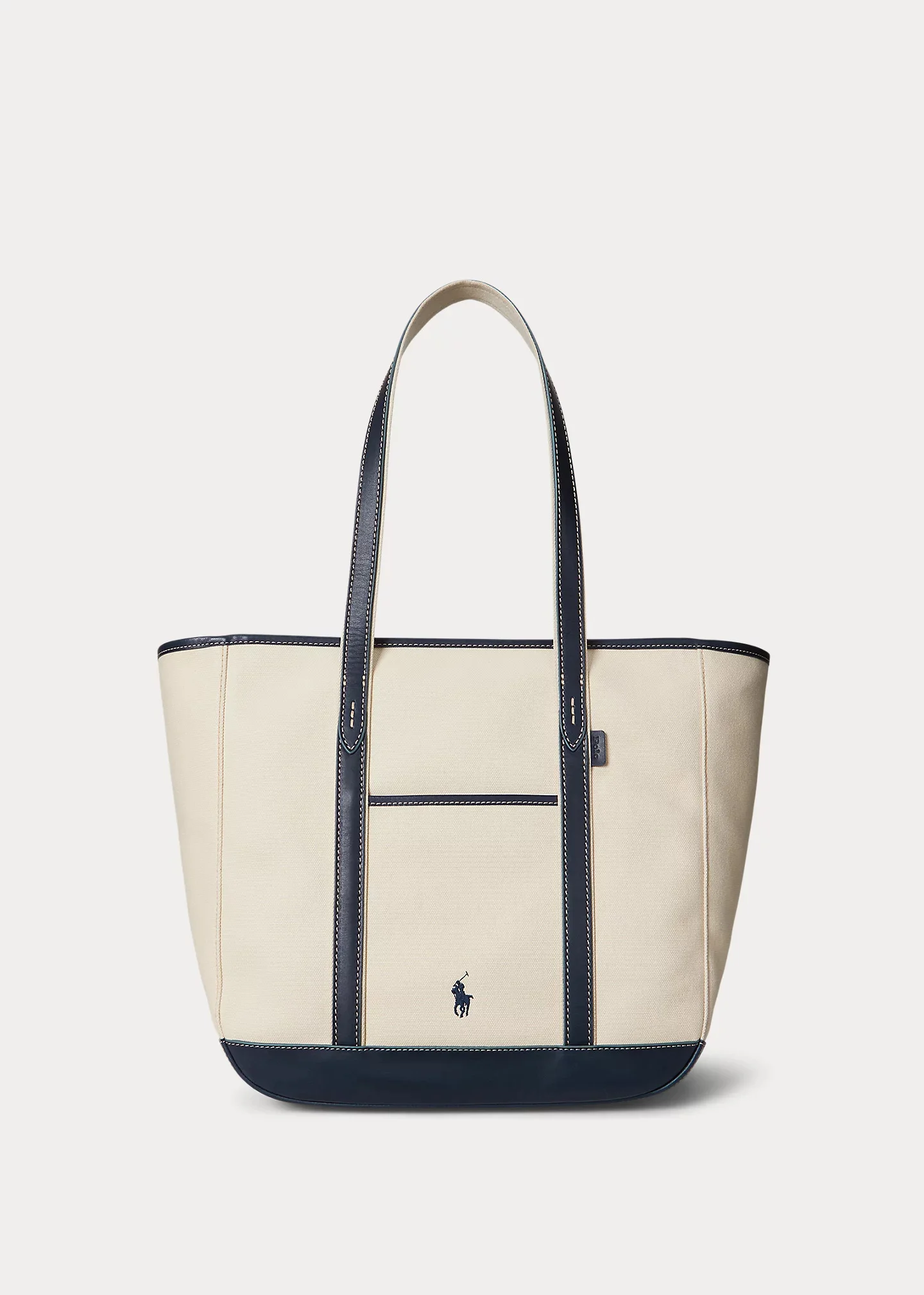 Leather-Trim Canvas Medium Shopper Tote - 1