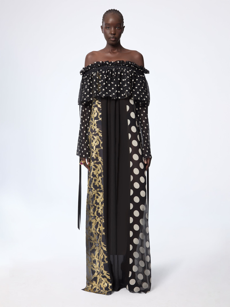 Polka Dot Long Silk Dress With Bow Details 1