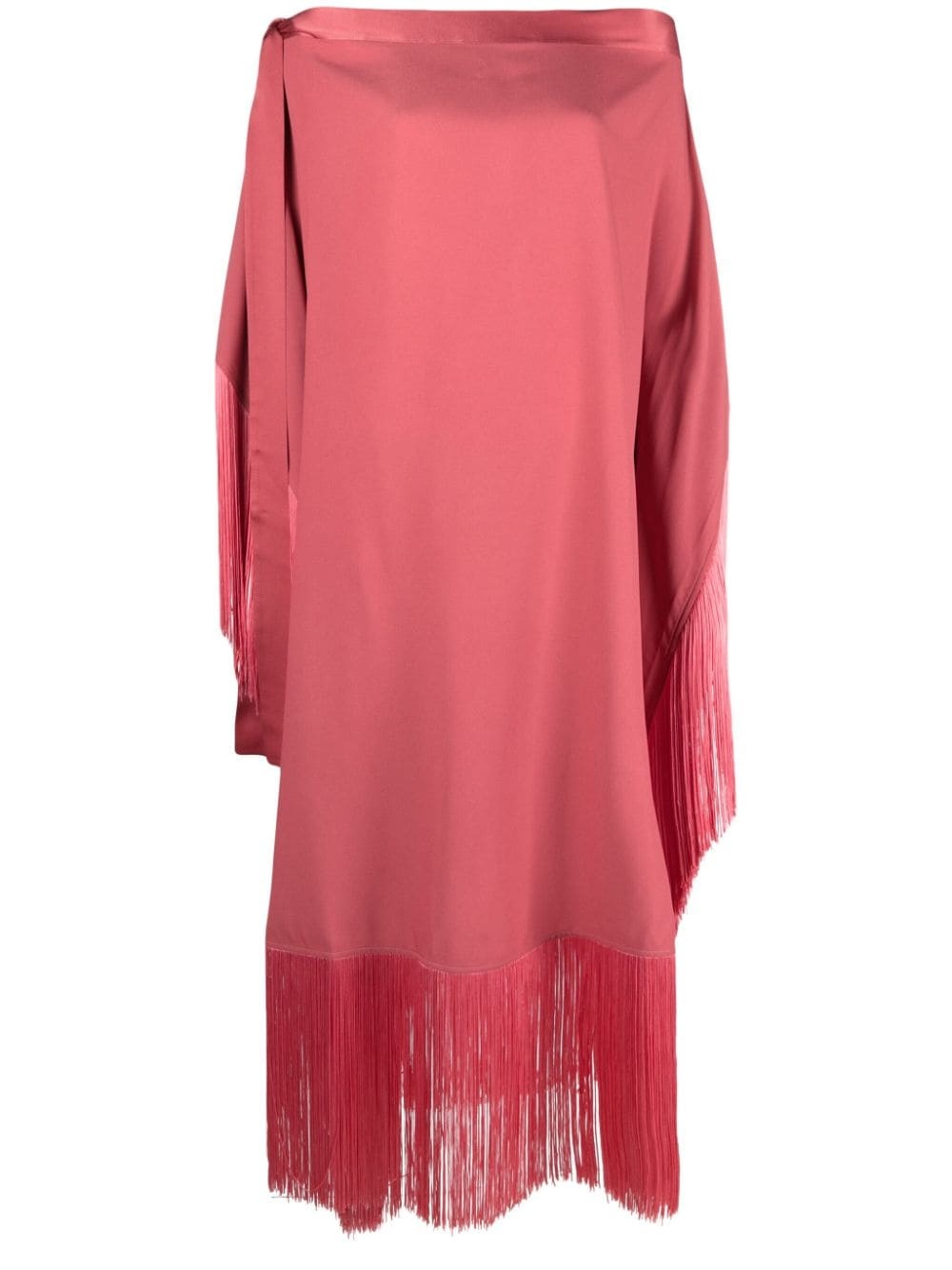 neck tie-fastening fringed crepe midi dress - 1