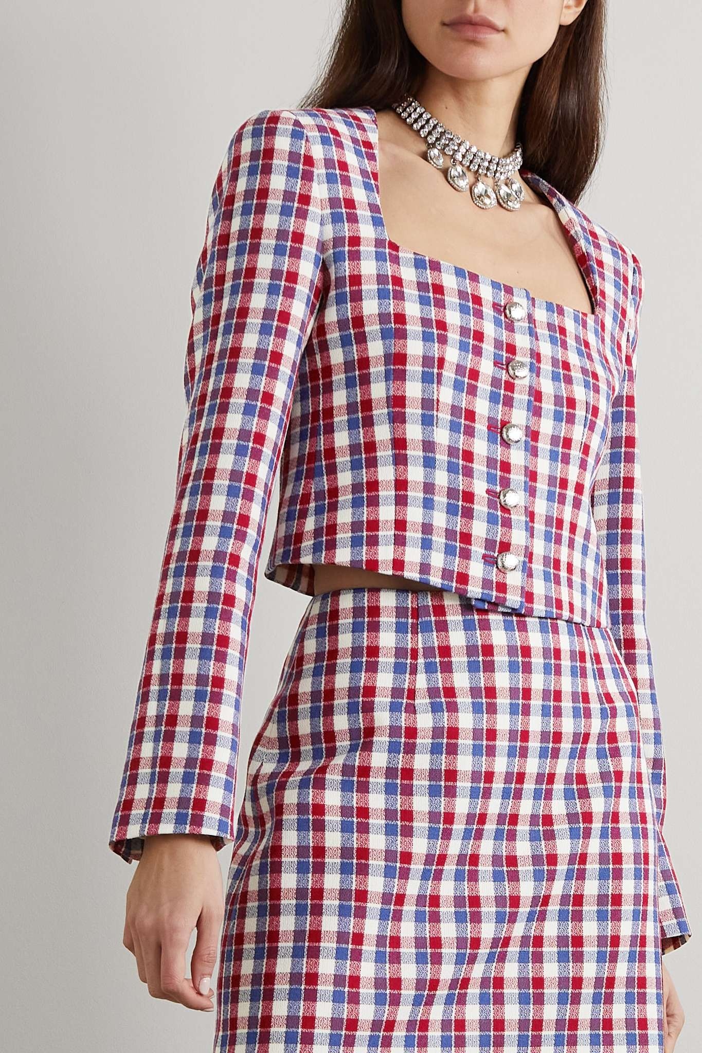 Cropped checked tweed jacket - 3