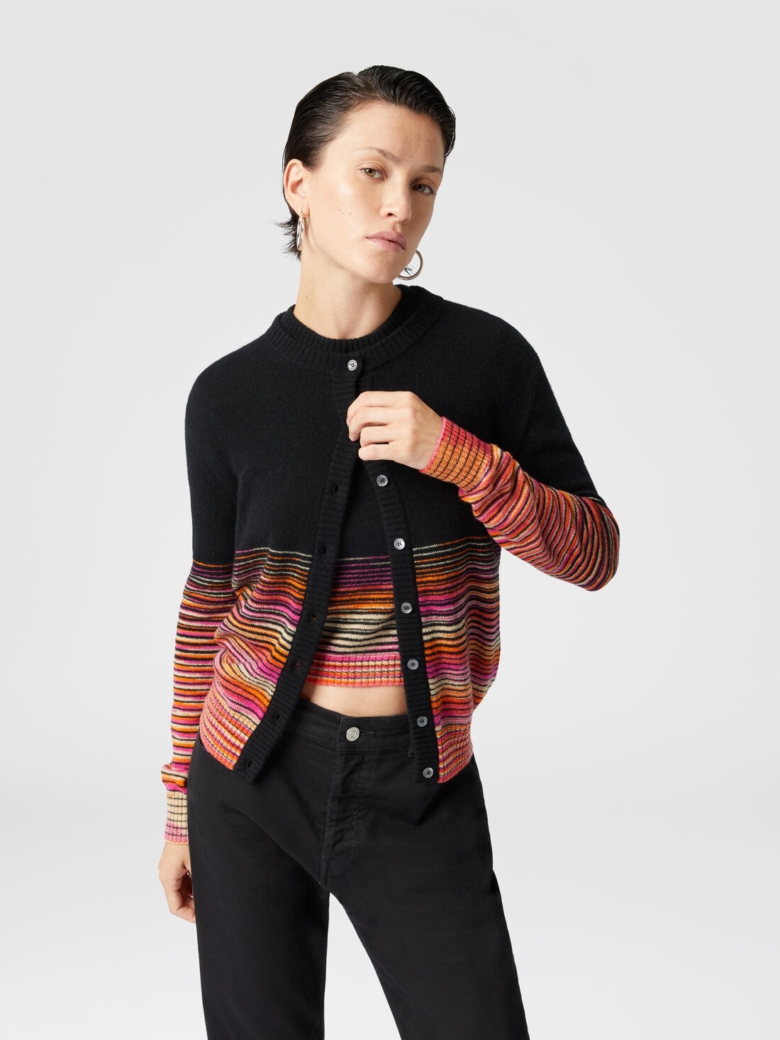 Crewneck cardigan in dégradé slub cashmere - 5