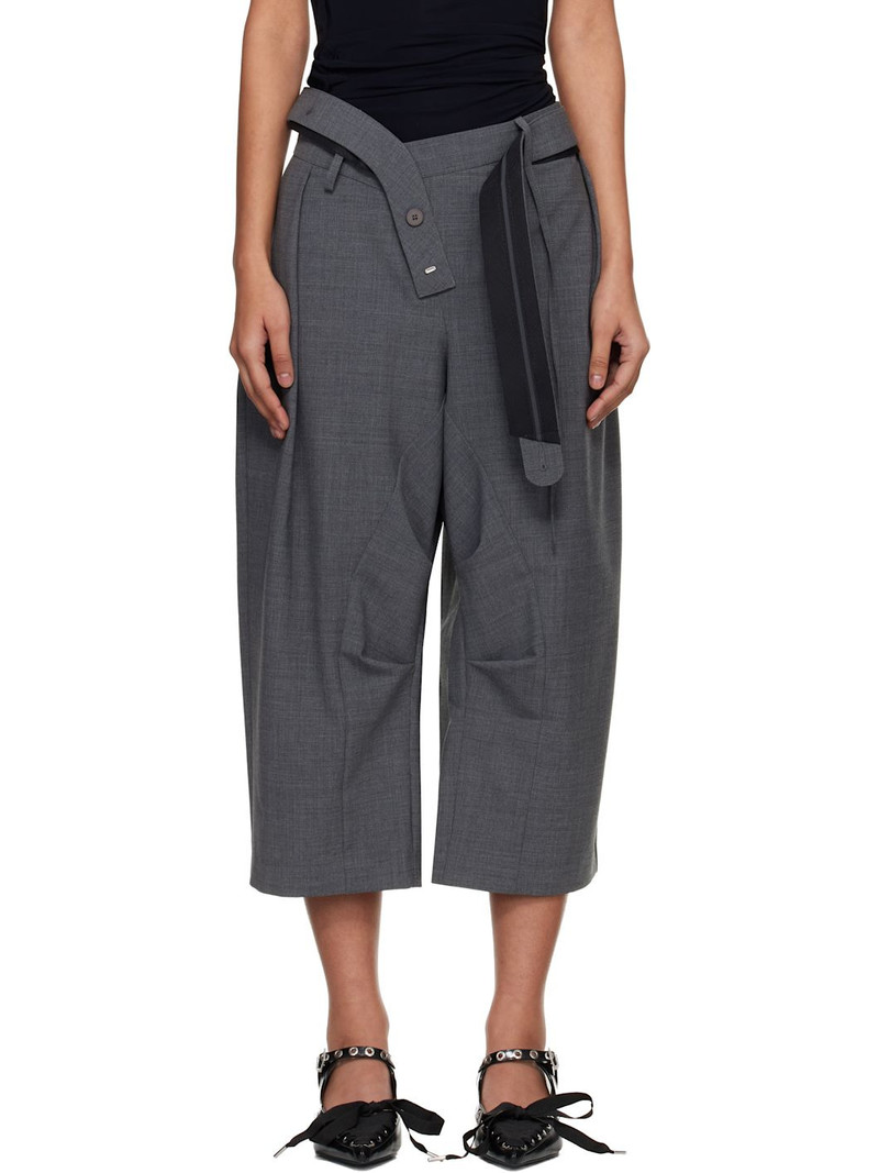 Gray Strapped Baggy Suit Shorts 1