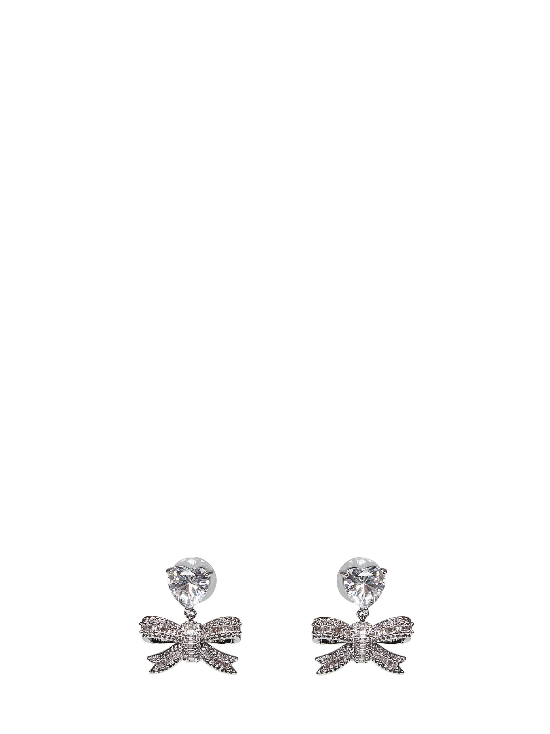 Crystal heart bow drop earrings - 1