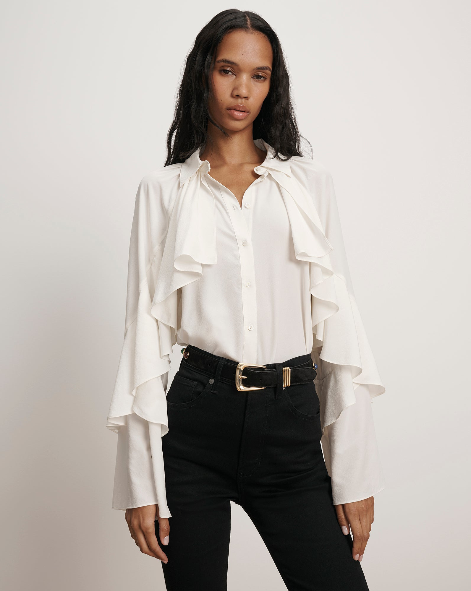 DEMARIS RUFFLED BUTTON-DOWN BLOUSE - 2