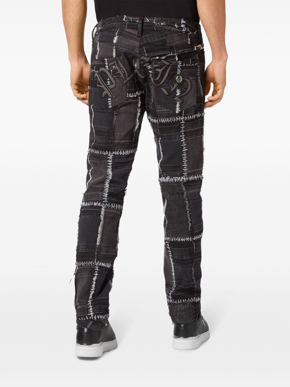 patchwork-design straight-leg jeans - 4