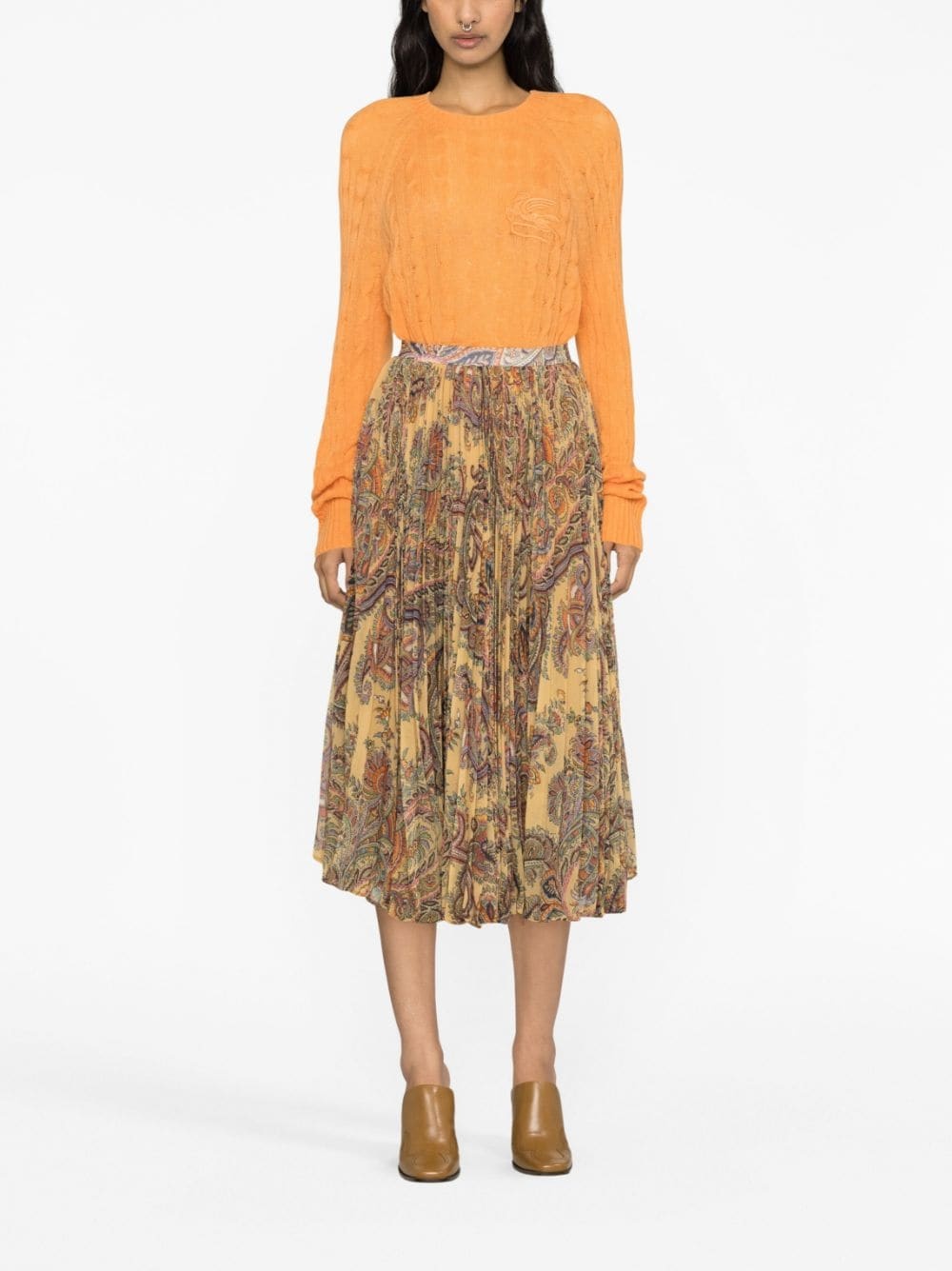 paisley-print pleated silk midi skirt - 2