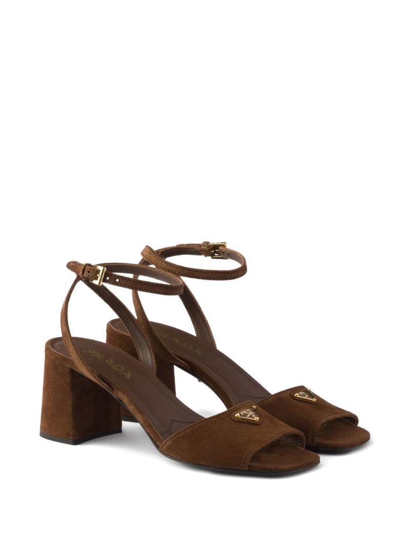 Prada logo-plaque suede sandals outlook