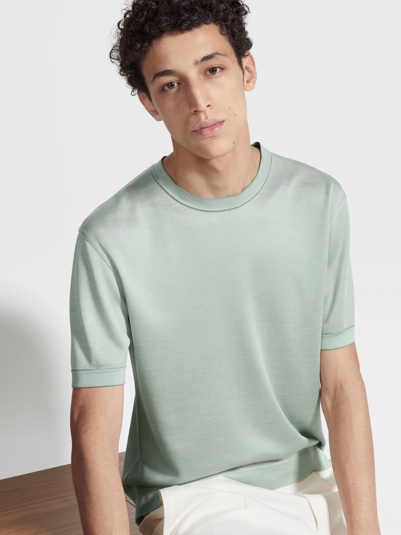 SAGE GREEN ZEGNA SILK T-SHIRT 3