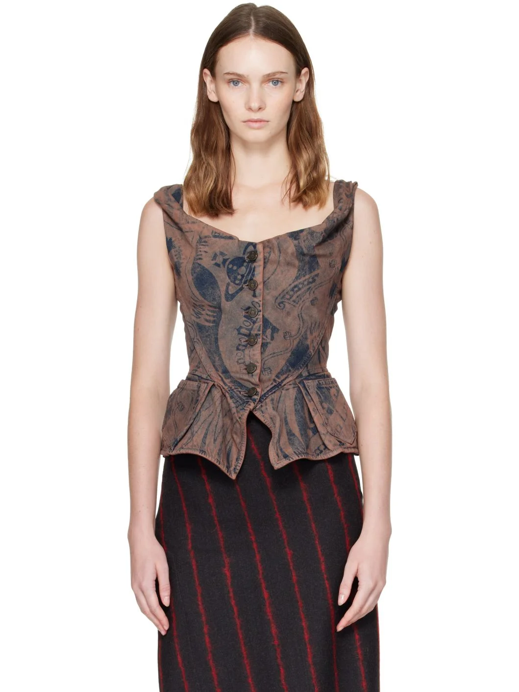 Blue & Brown Monday Denim Vest - 1