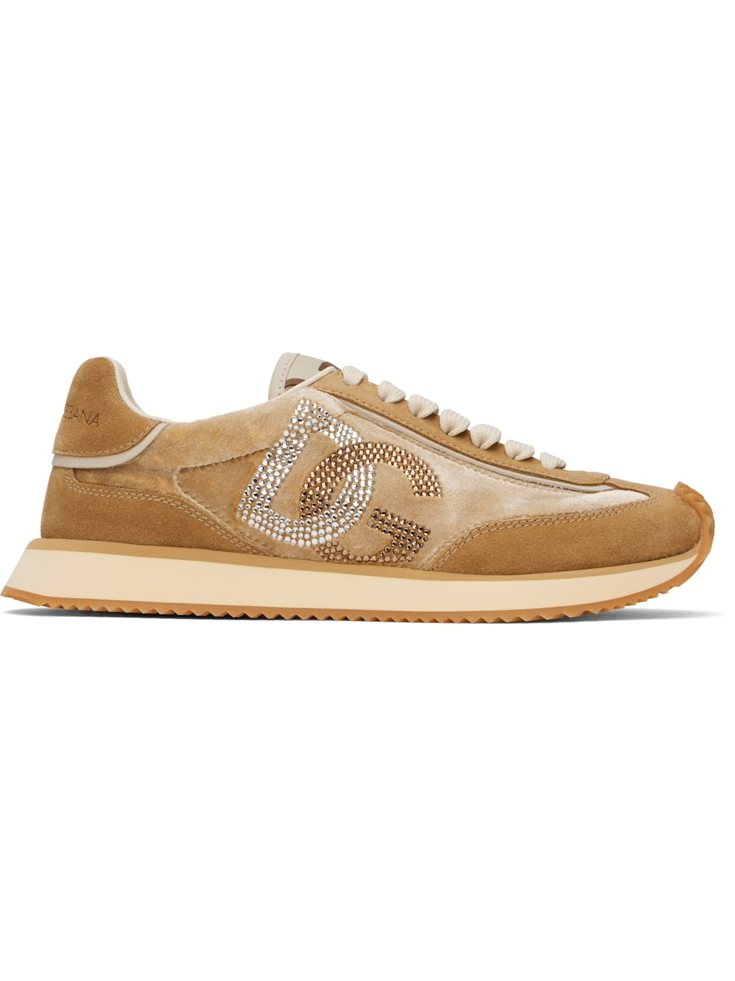 Tan & Beige Mixed-Material 'DG' Cushion Sneakers - 1