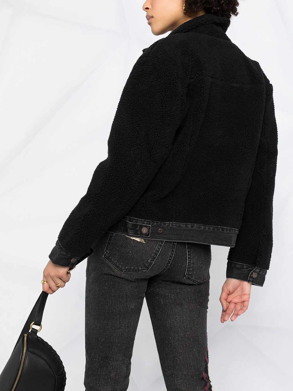 faux shearling cropped jacket - 5