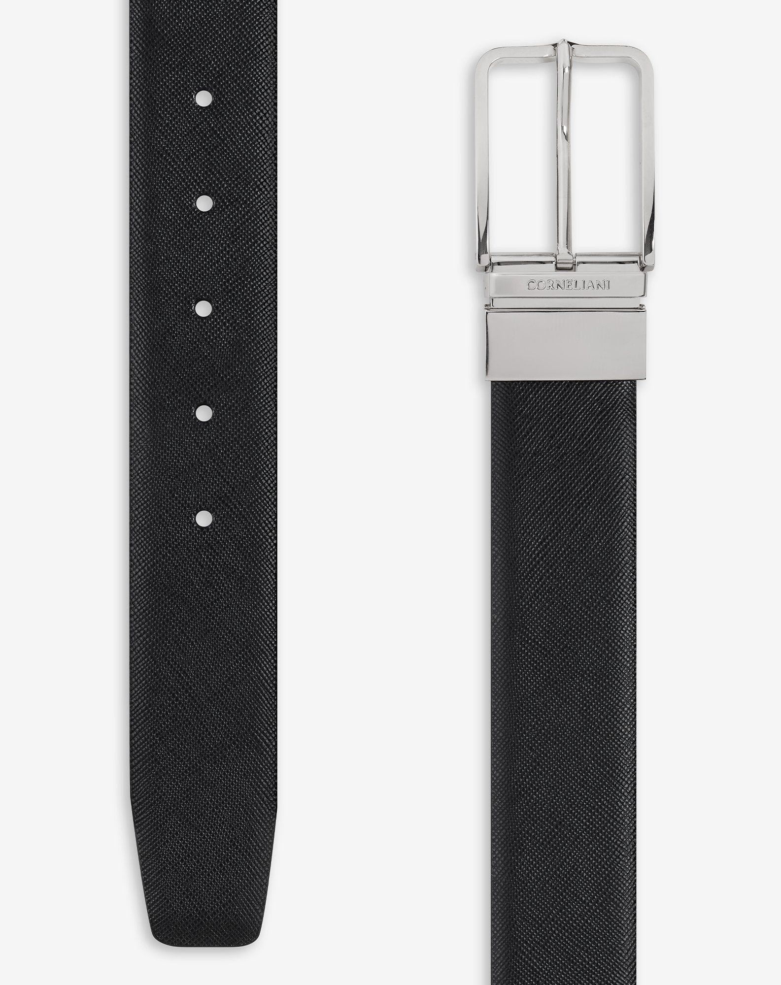 Black/taupe Saffiano leather belt - 3