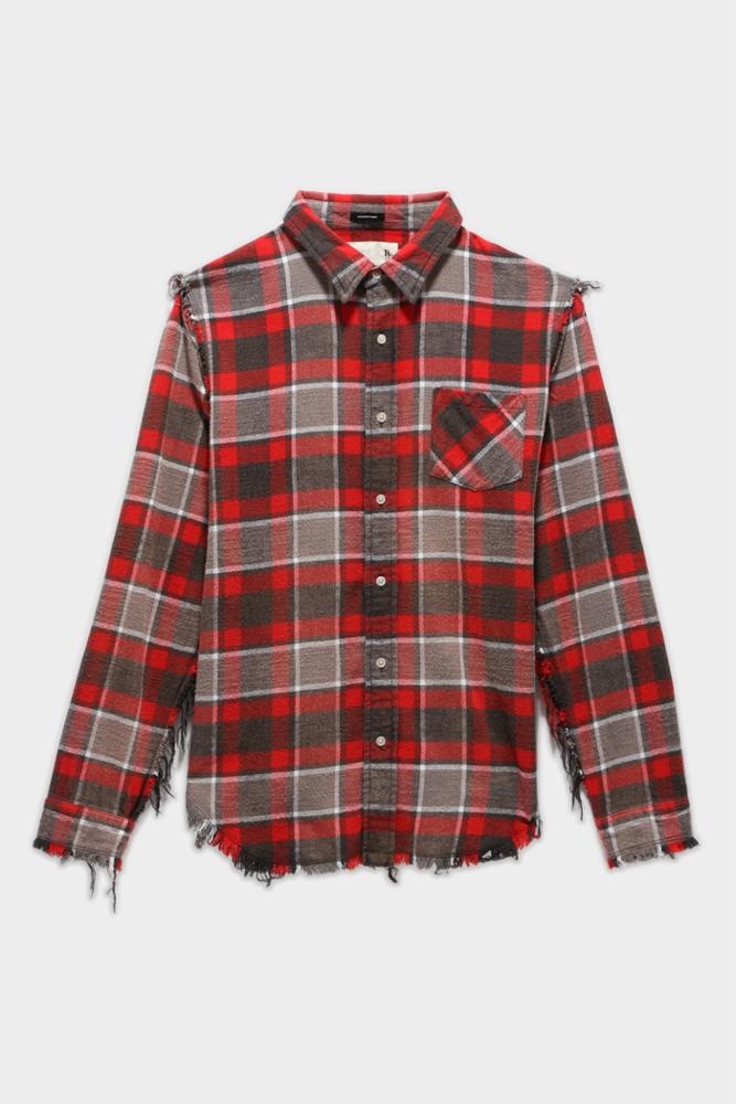 R13 SHREDDED SEAM SHIRT - RED AND GREY PLAID | R13 | REVERSIBLE