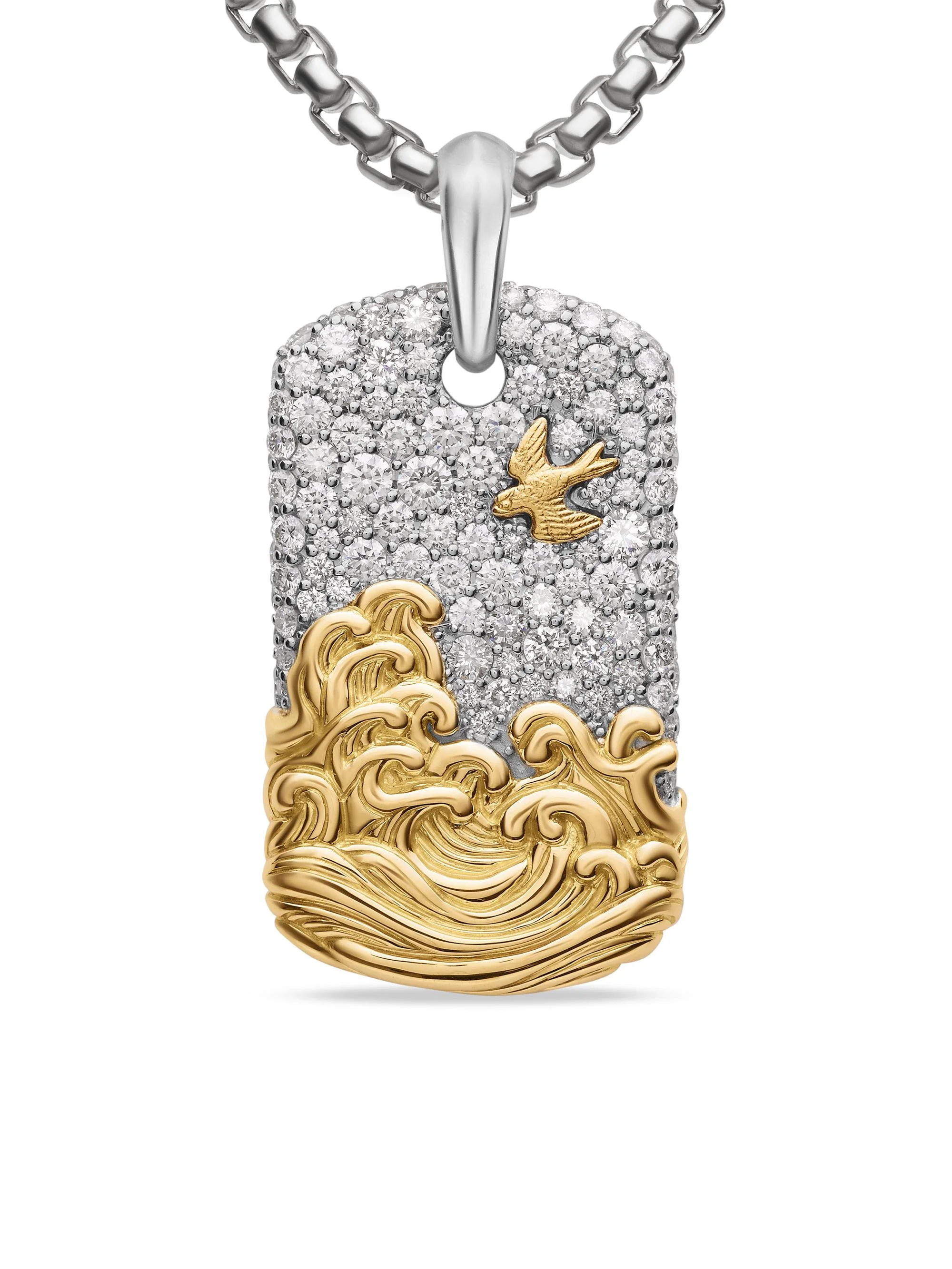 Men's Waves Tag in Sterling Silver - Diamond - 1