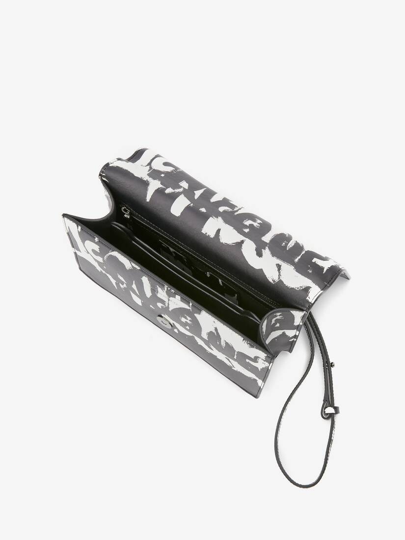 Mcqueen Graffiti Jewelled Satchel in Black/white - 4