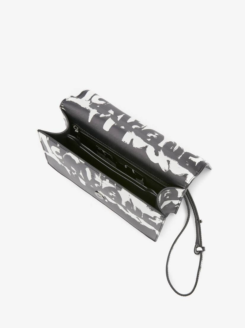 Mcqueen Graffiti Jewelled Satchel in Black/white 4