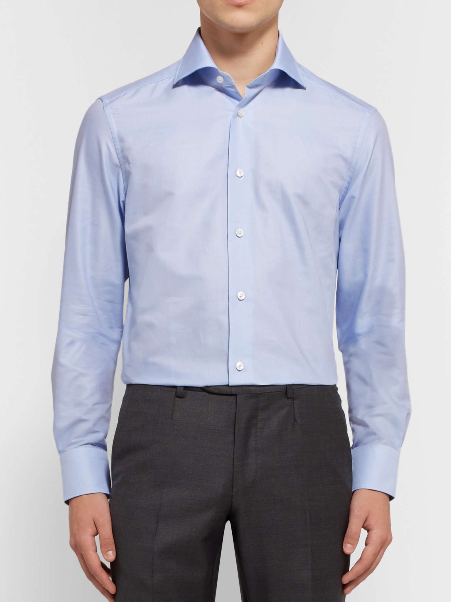 Light-Blue Trofeo Slim-Fit Cutaway-Collar Cotton-Poplin Shirt - 4