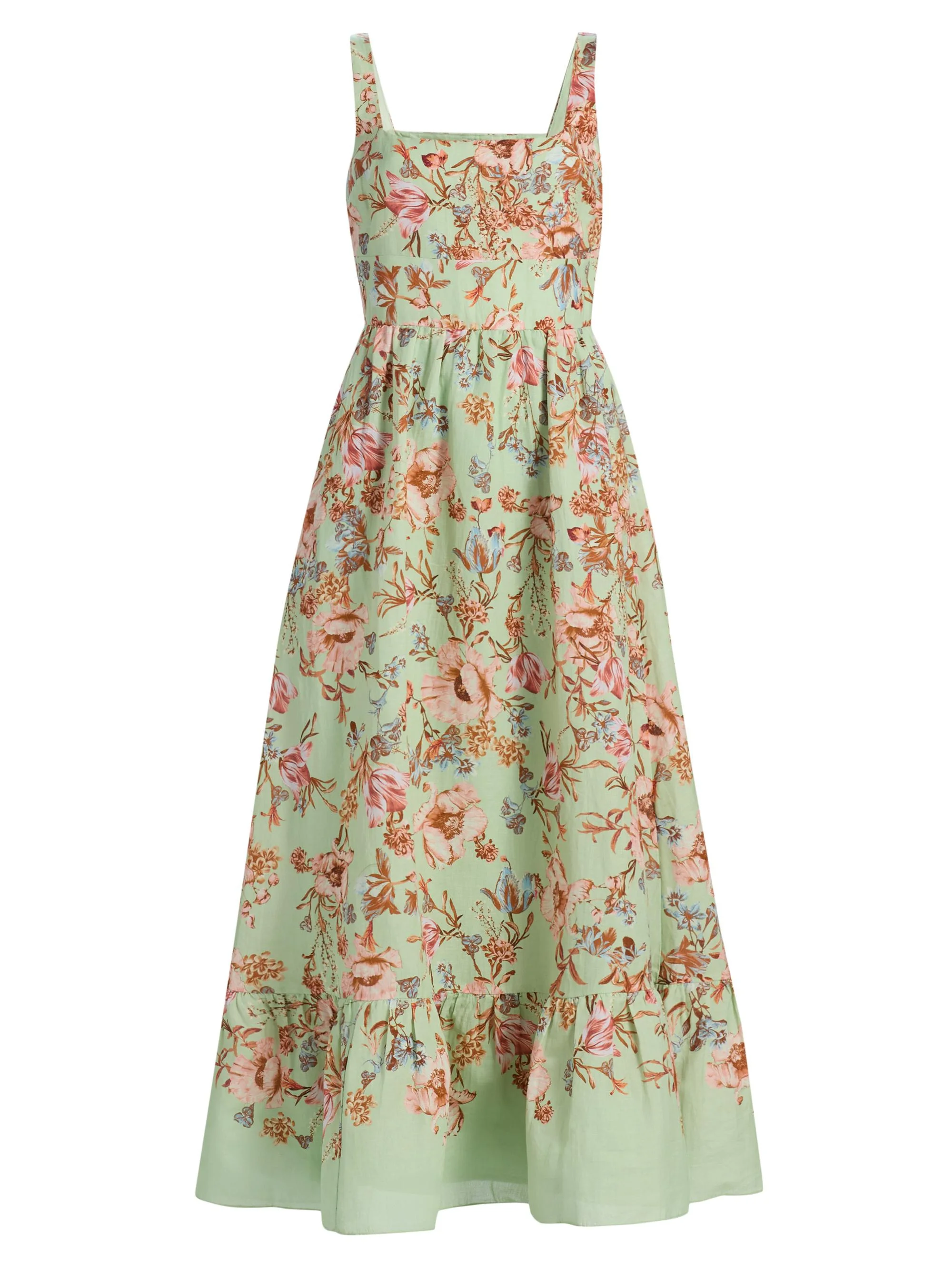 Women's Floral Corset Linen-Cotton Maxi Dress - Green - 1
