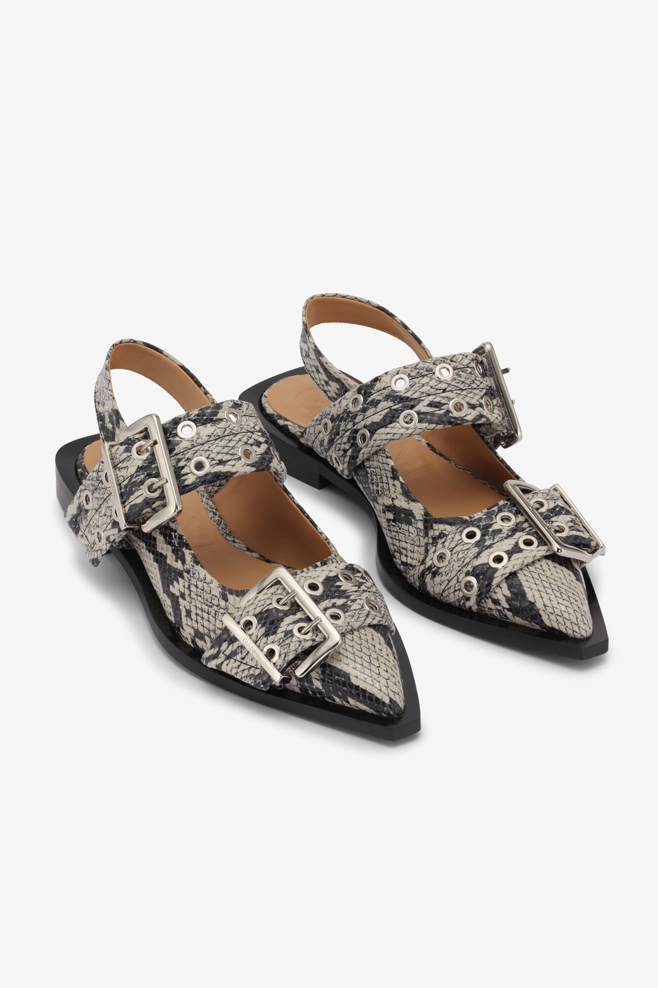SNAKE PRINTED FEMININE BUCKLE BALLERINAS - 3