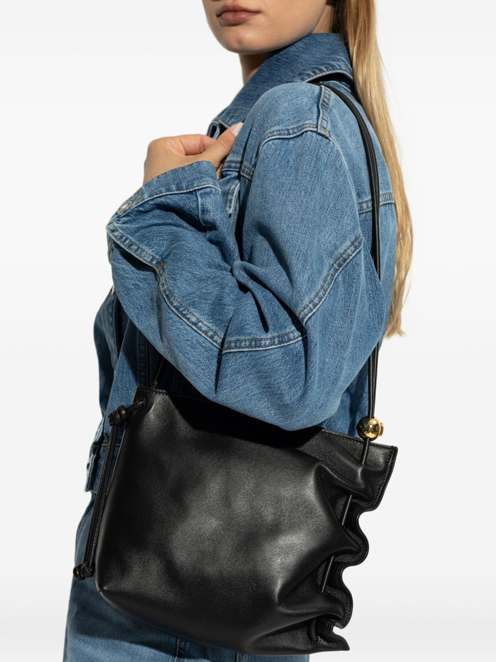 ruched leather shoulder bag - 2