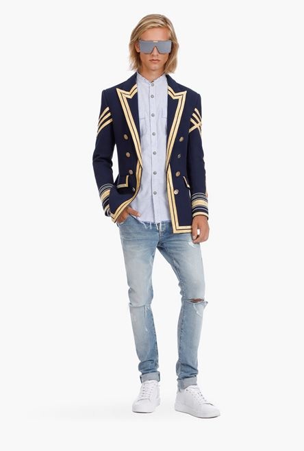 White cotton shirt with blue pinstripes - 2