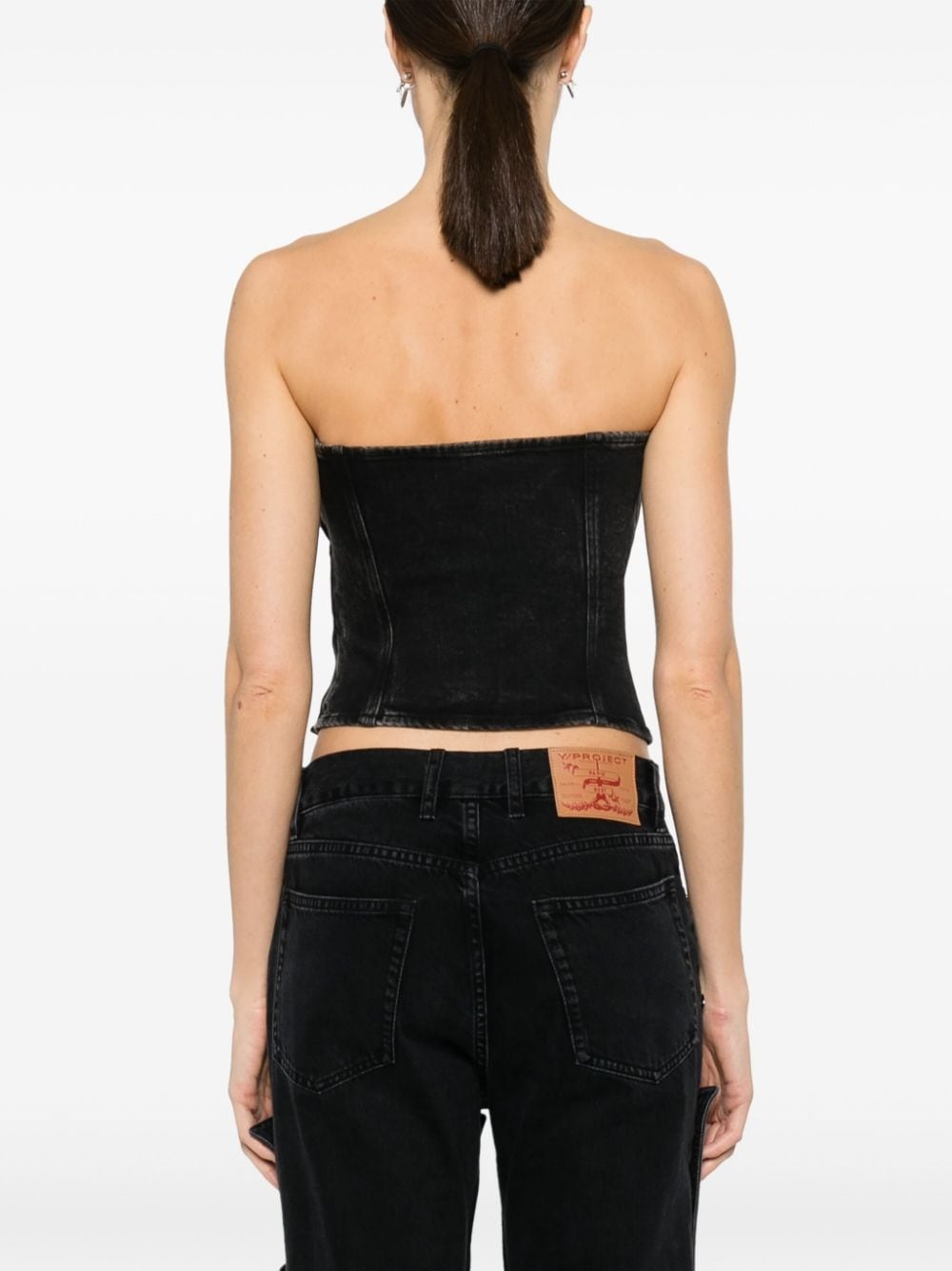 strapless denim crop top - 4