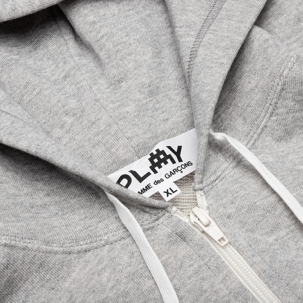 COMME DES GARCONS PLAY X THE ARTIST INVADER HOODED SWEATSHIRT - TOP GREY - 4