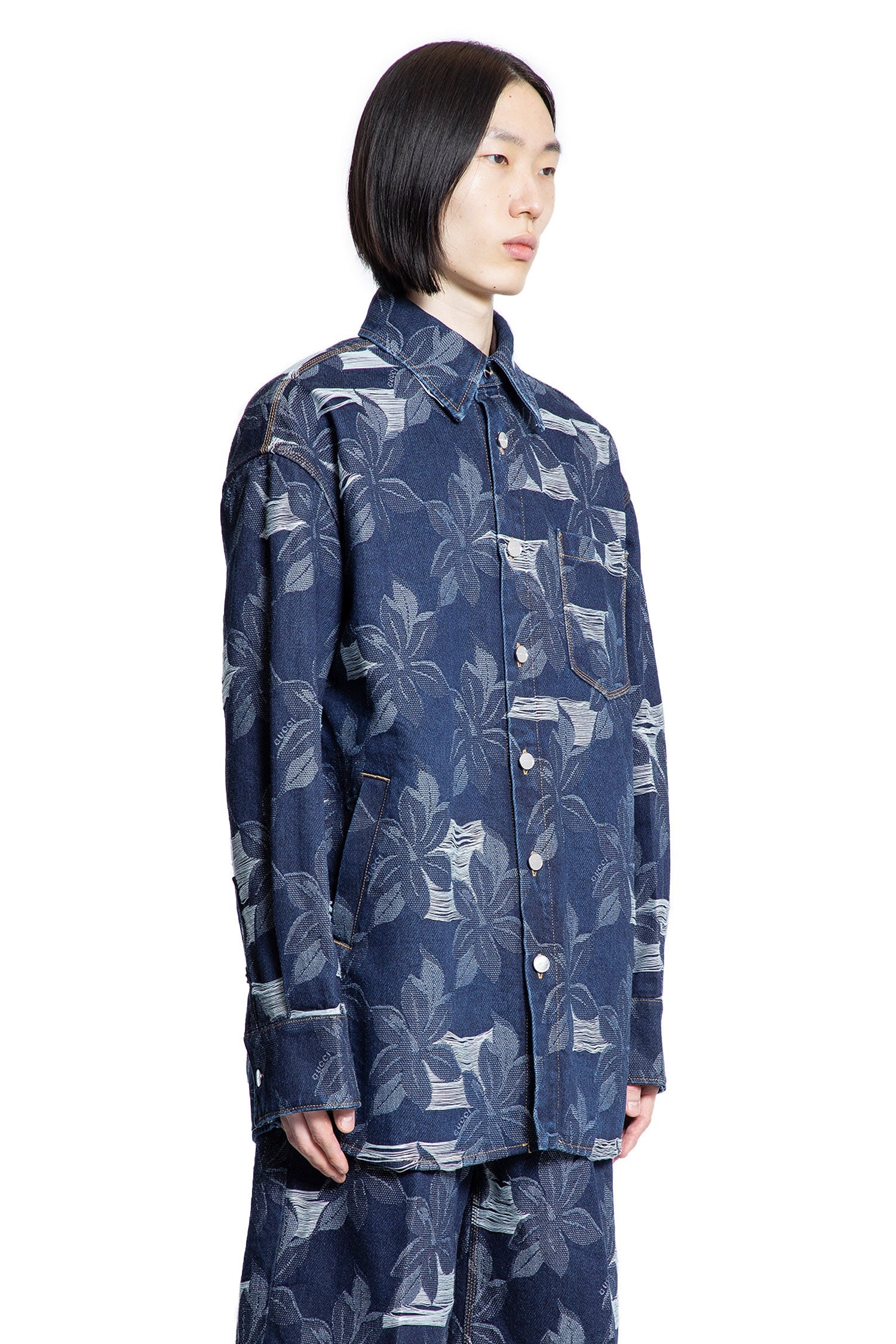 Floral-Jacquard-Denim-Shirt - 2