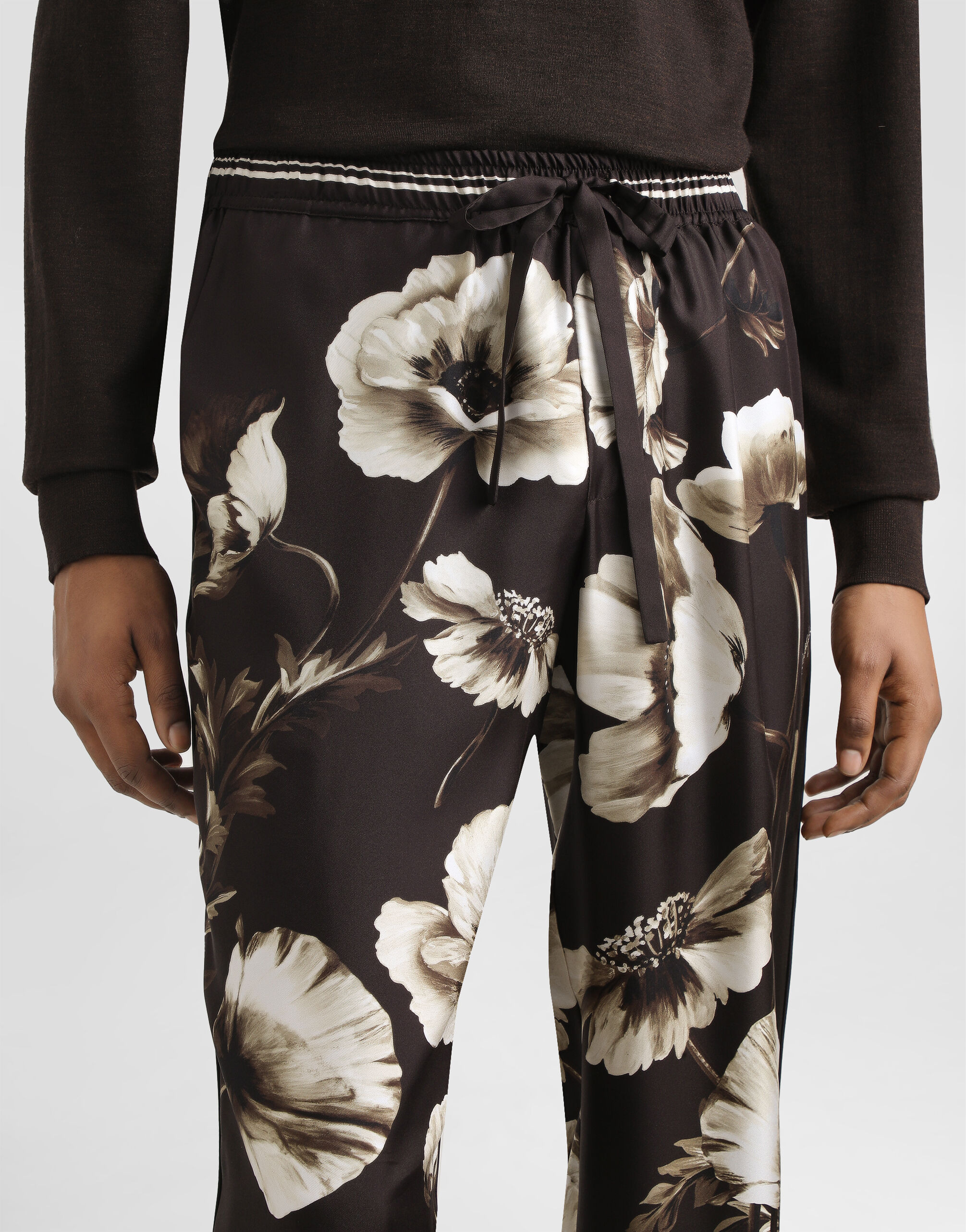 Poppy-print silk twill trousers - 3