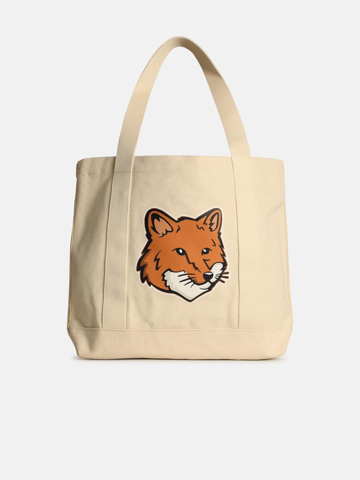 'FOX HEAD' LIGHT BEIGE COTTON SHOPPING BAG - 1