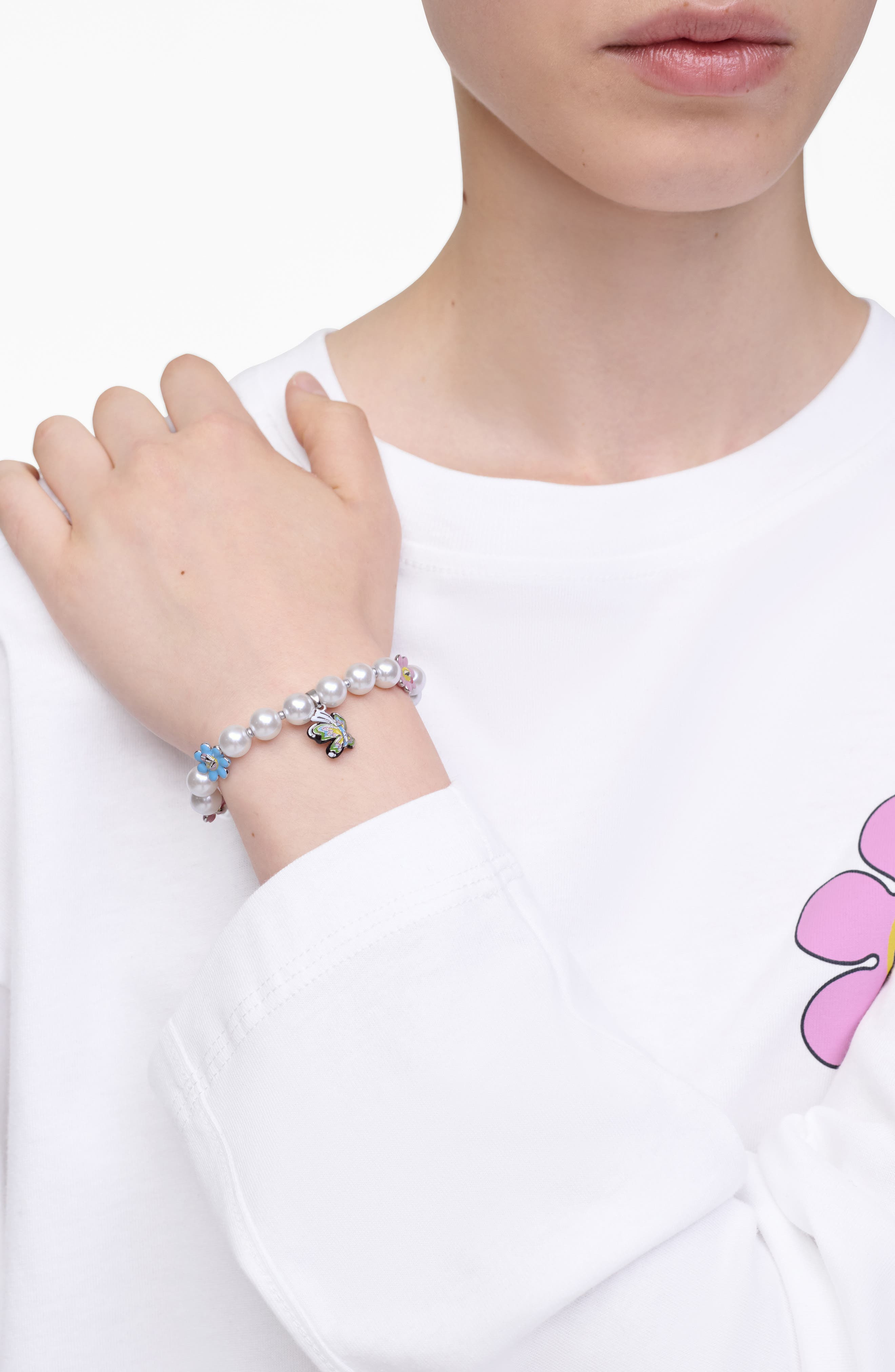 Marc Jacobs Garden Butterfly Faux Pearl Station Bracelet in Silver/multi at Nordstrom - 2