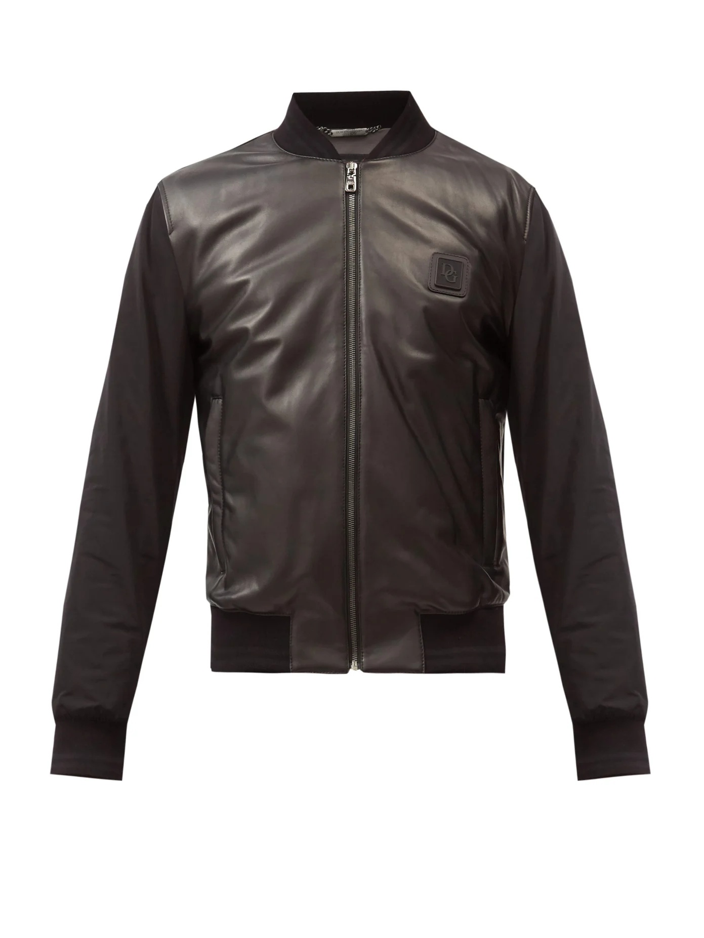 Logo-patch leather and shell bomber jacket - 1