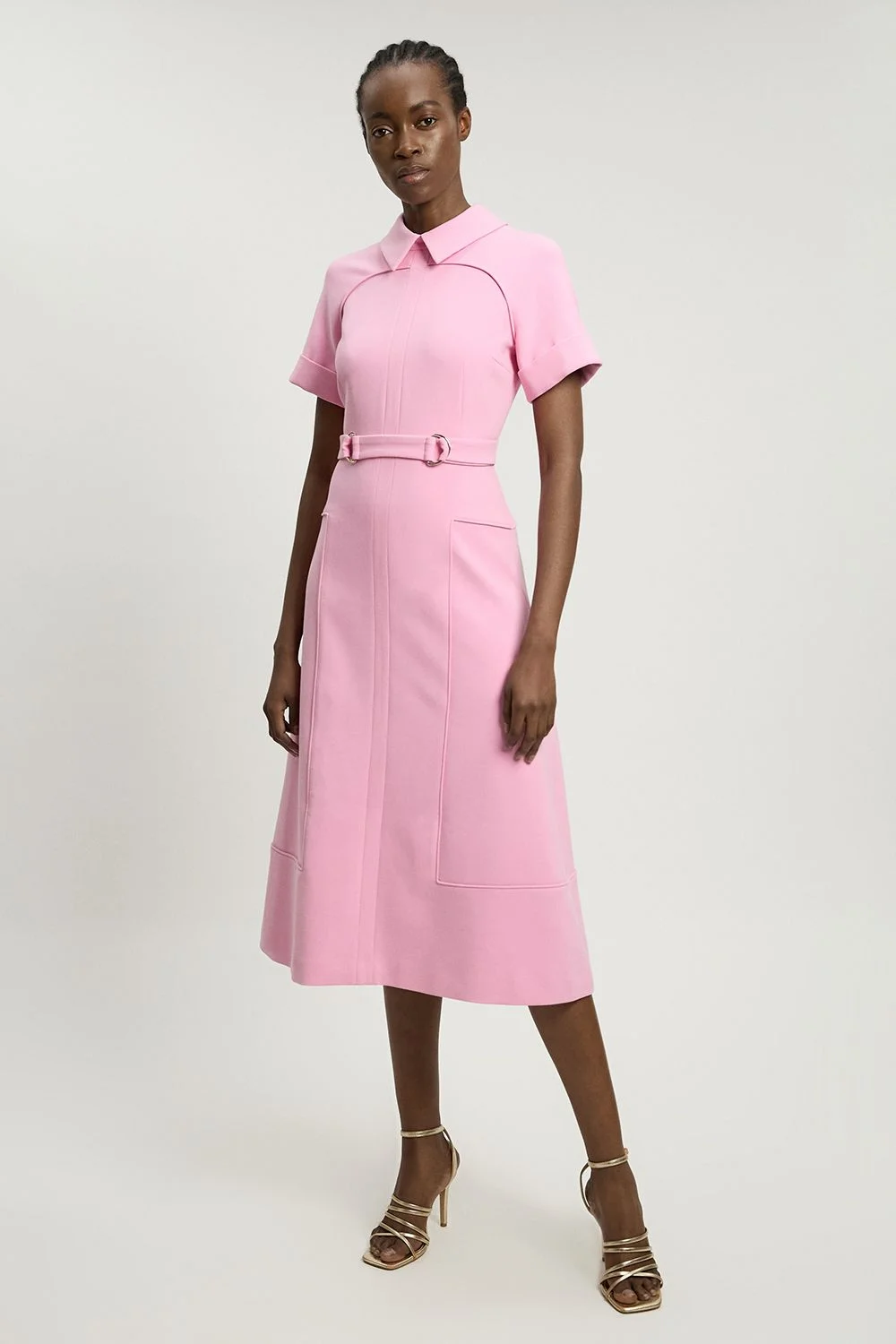 Compact Stretch Tab Detail Full Skirted Midi Dress - 1