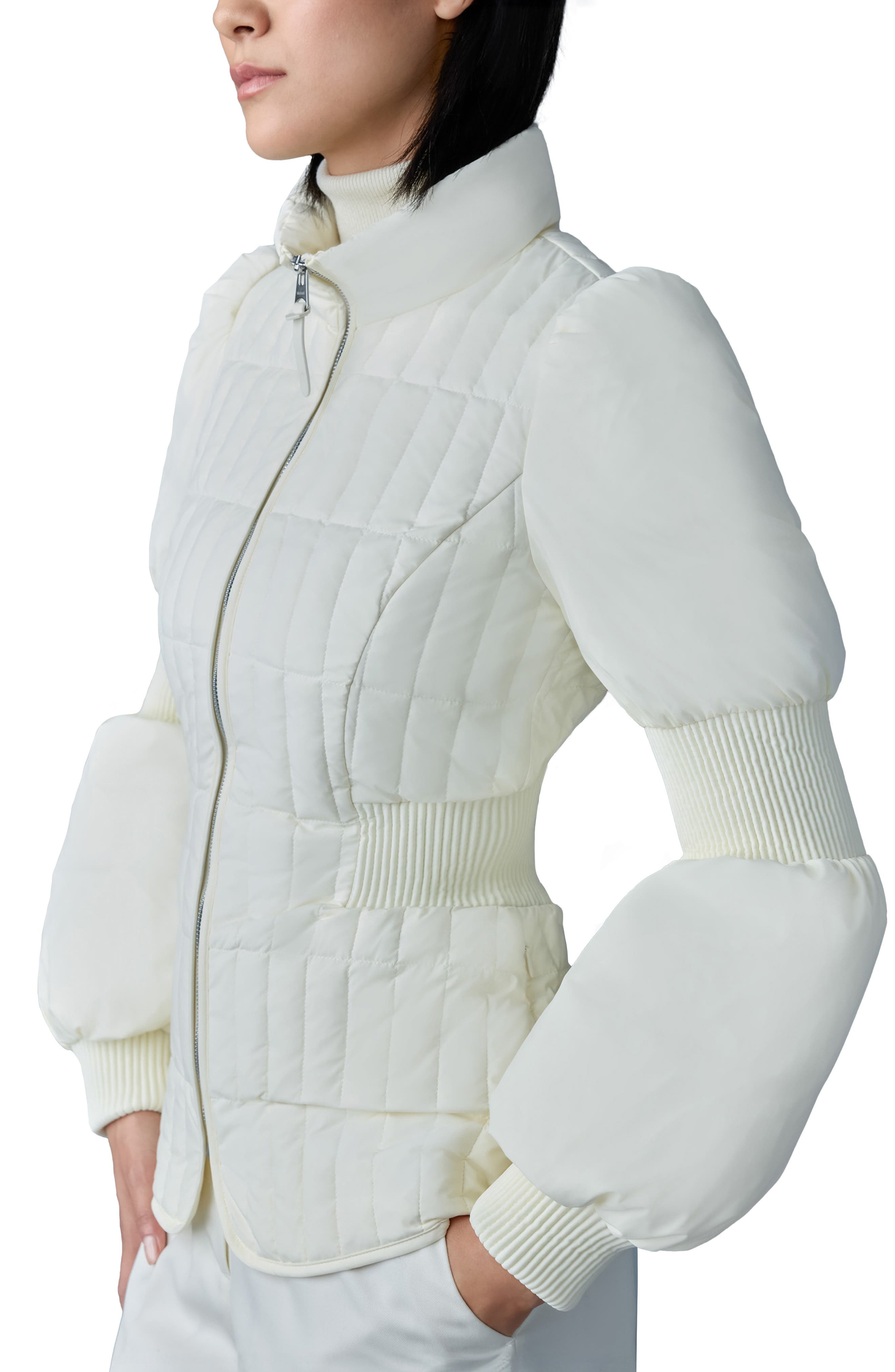 Mackage Felicia Smocked Panel Down Jacket in Cream at Nordstrom - 4