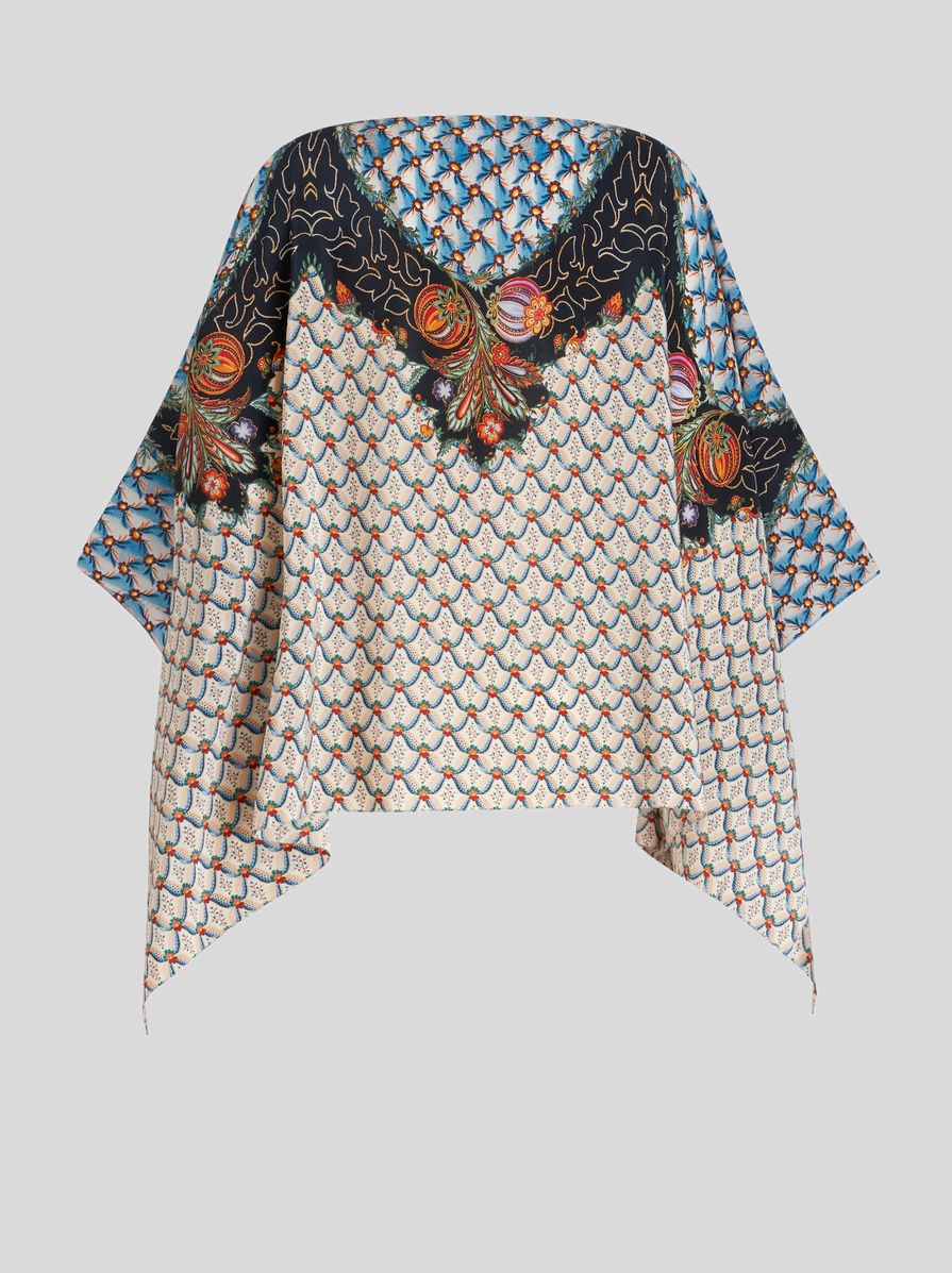 FLORAL PATTERN SILK PONCHO - 5