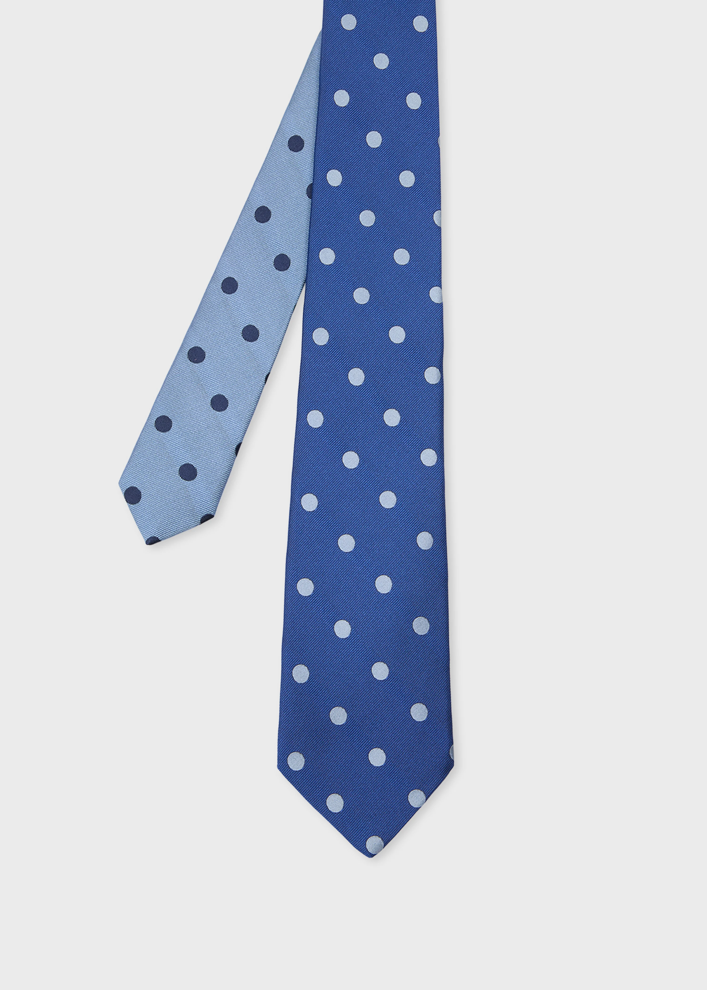 Blue Two-Tone Polka Dot Silk Tie - 1