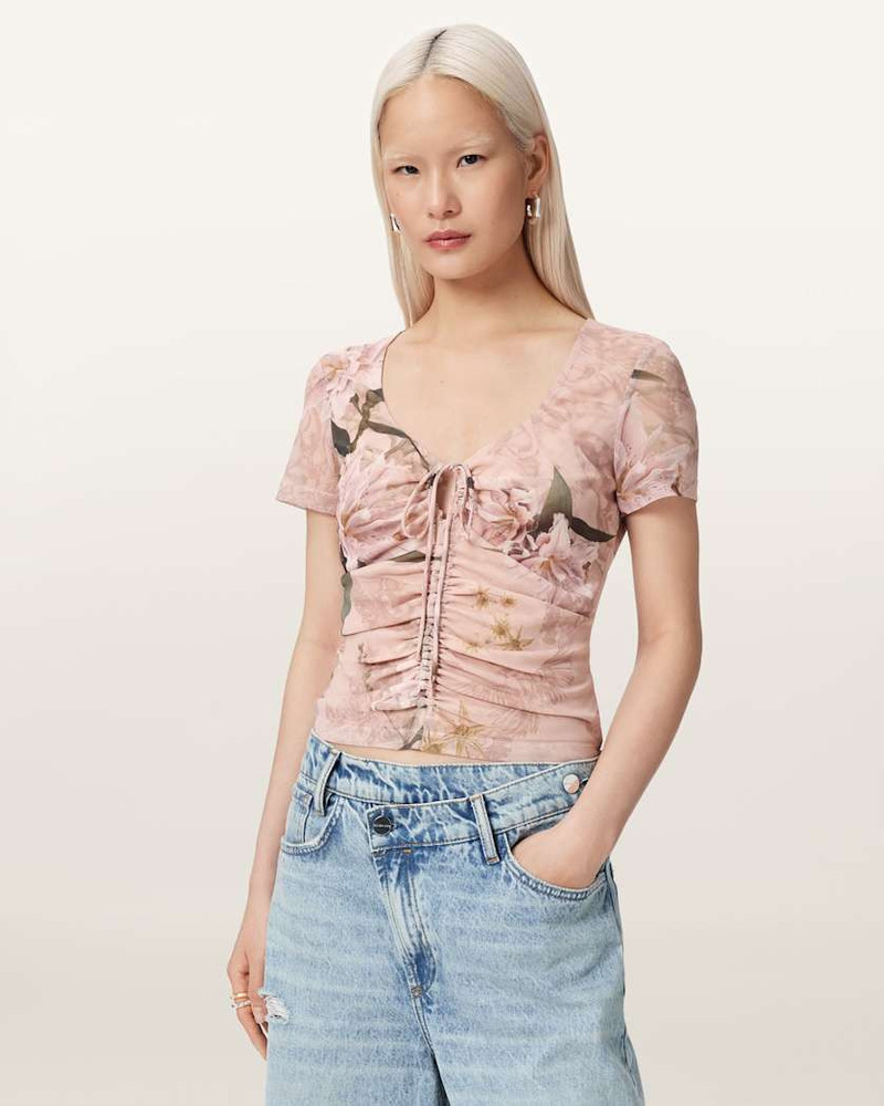 ALLSAINTS GABBY SLIM FIT FLORAL MESH TOP outlook