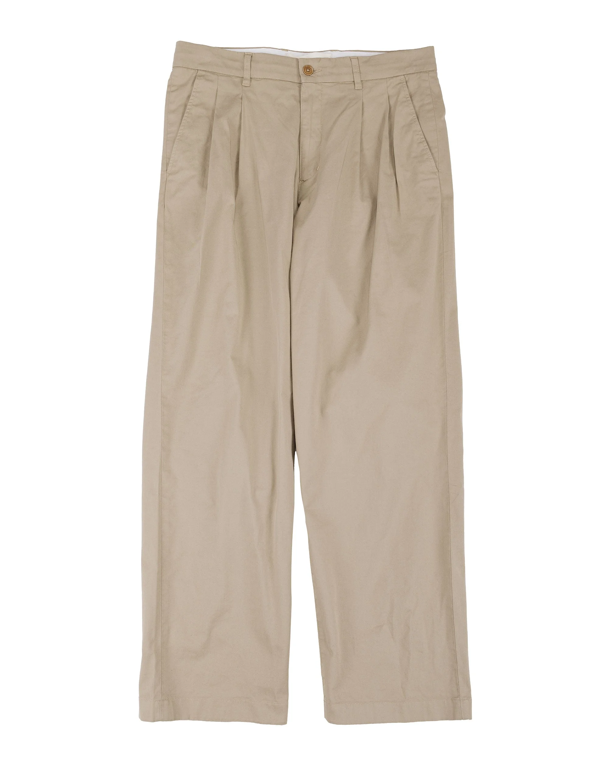 Hestur Relaxed Twill Pleated Trouser Light Khaki - 1