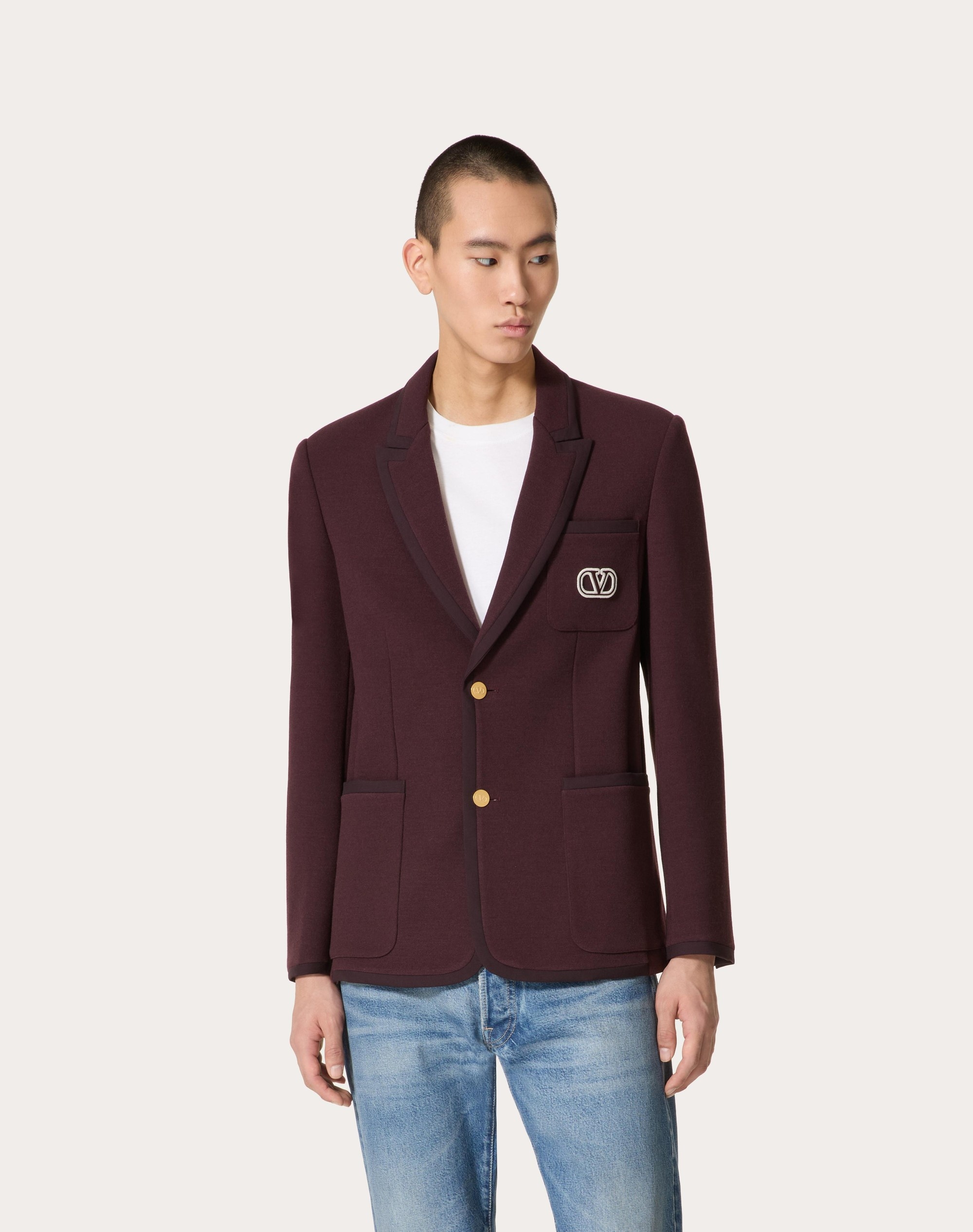 SINGLE-BREASTED JACKET IN LANA STRETCH WITH VLOGO SIGNATURE PATCH - 3