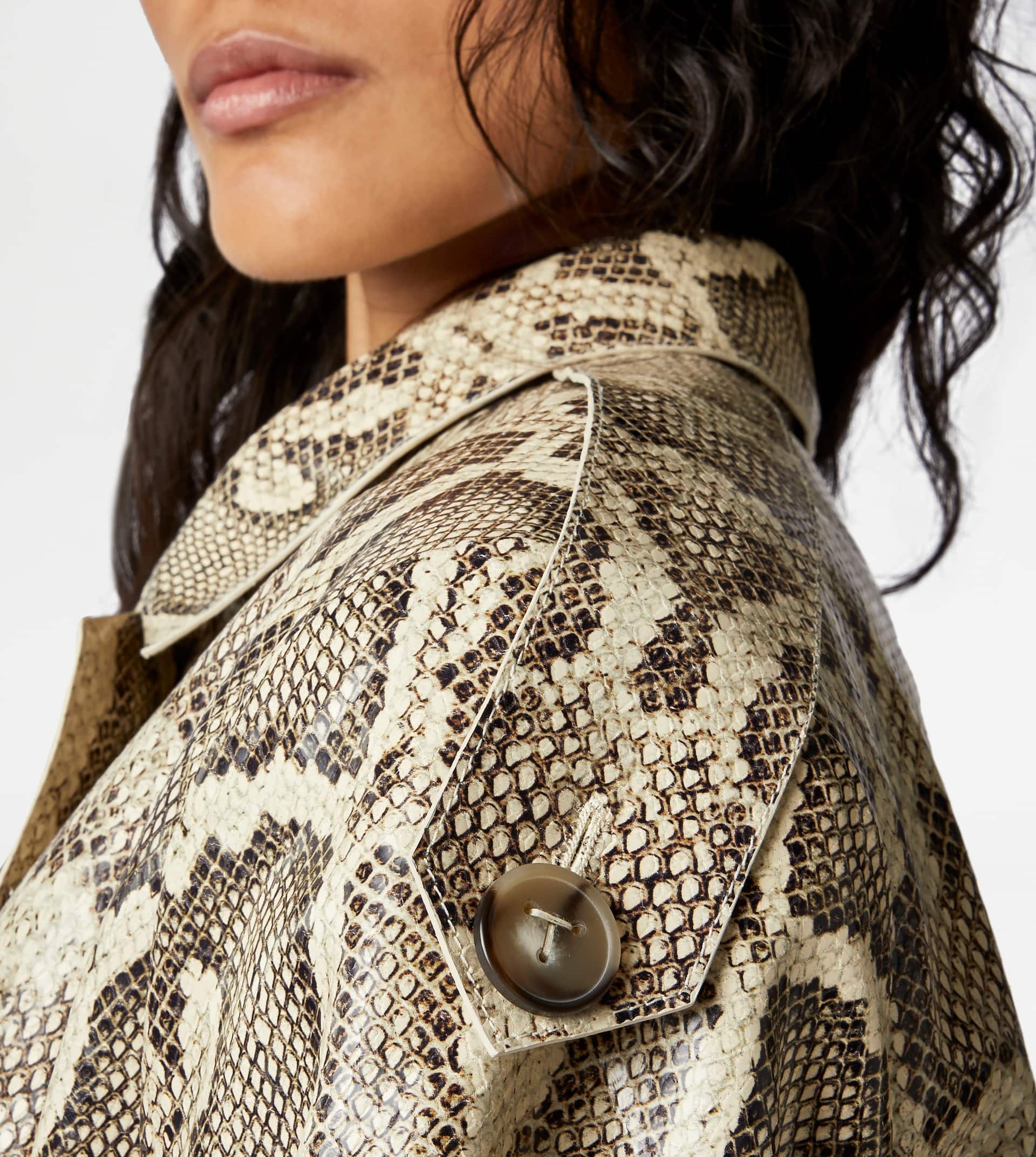 OVER TRENCH COAT IN LEATHER - BEIGE, BLACK - 6