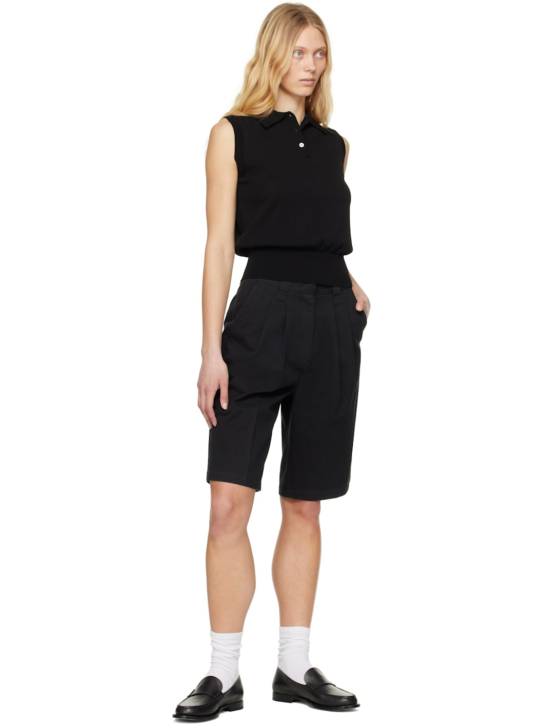 Black Relaxed Cotton Bermuda Shorts - 4