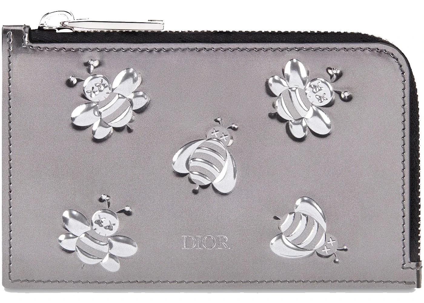 Dior x Kaws Zipped Card and Coin Holder Bee Print Silver - 1