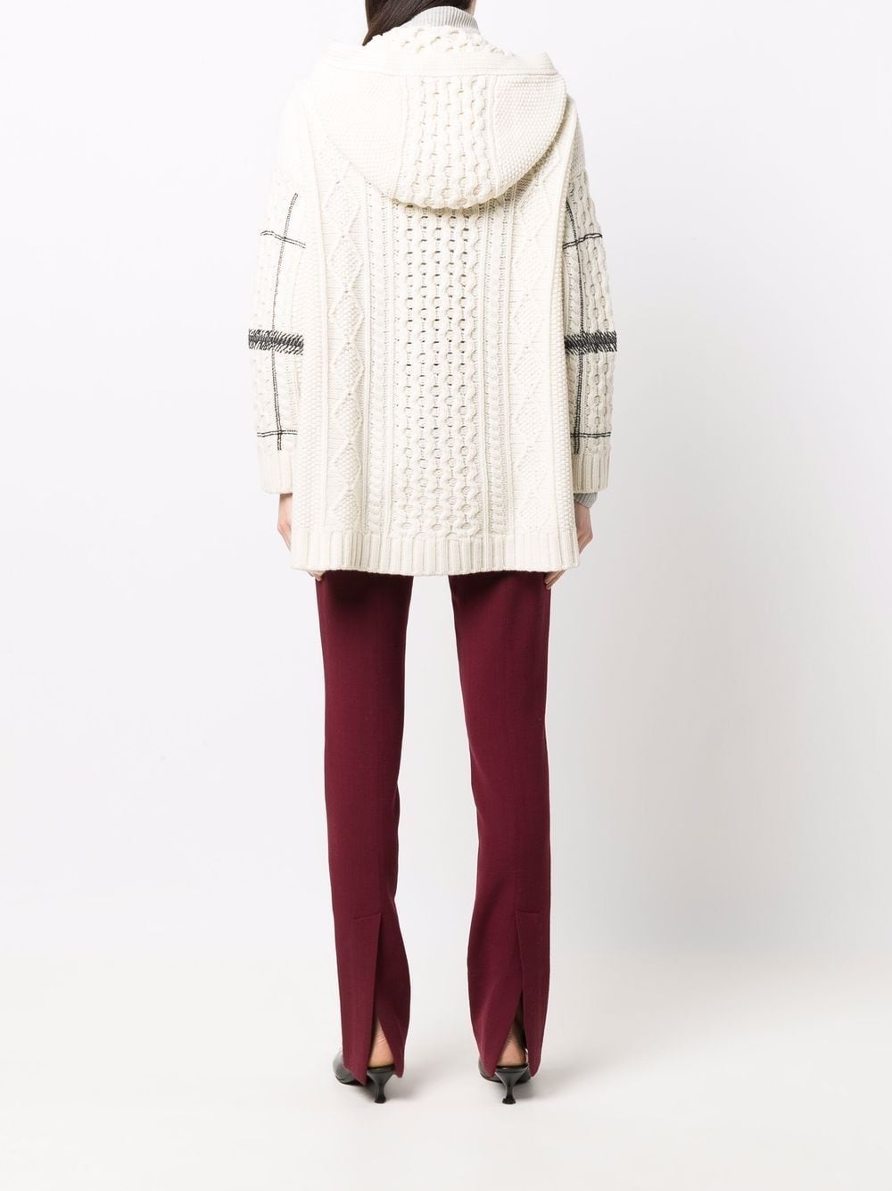 bead-embellished check-pattern hooded cardigan - 4